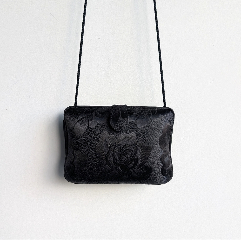Black Satin Floral Shoulder Bag / Purse
